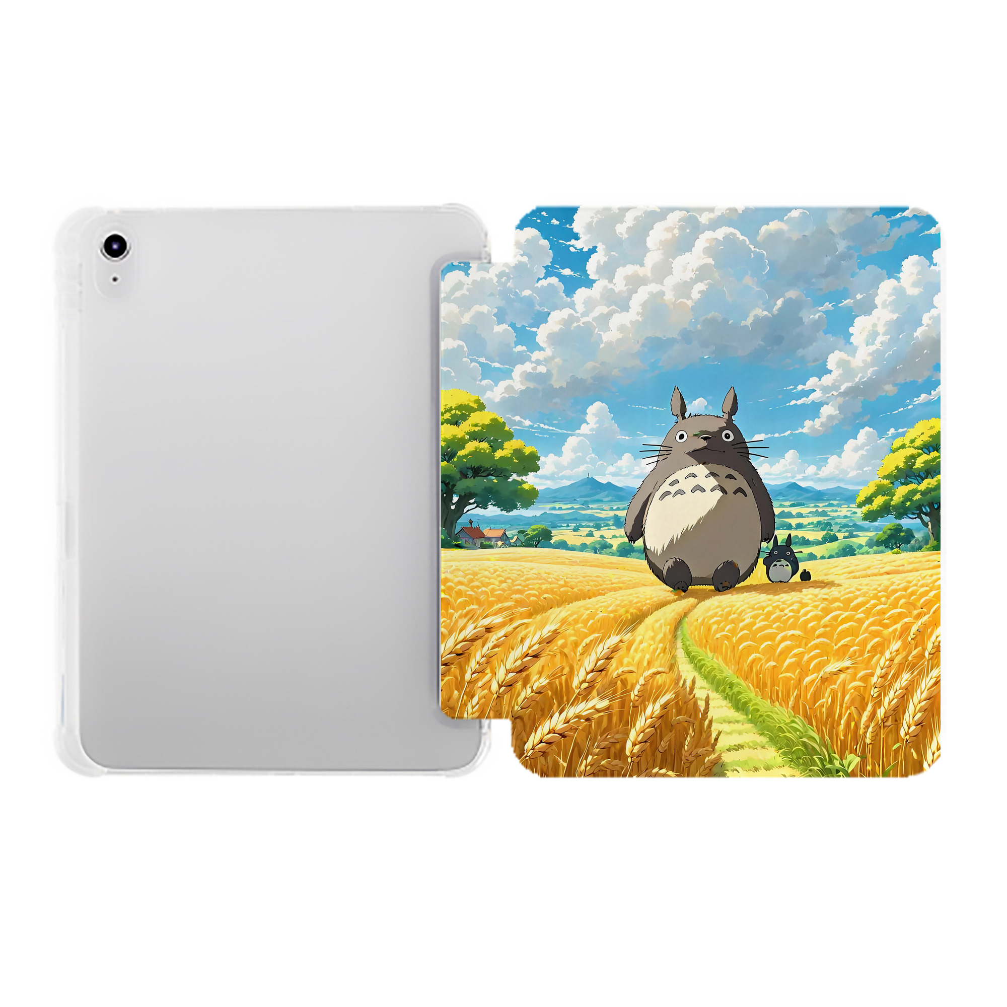 （画像用） となりのトトロ 草壁メイ 草壁サツキ My Neighbor Totoro Satsuki Kusakabe Mei Kusakabe IPad ケース ペン収納付き 三つ折りスタンド PUレザー×シリコン 対応機種9.5/10.5/10.9インチ